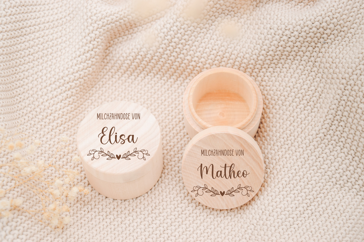 Milchzahndose personalisiert - Blumenkranz