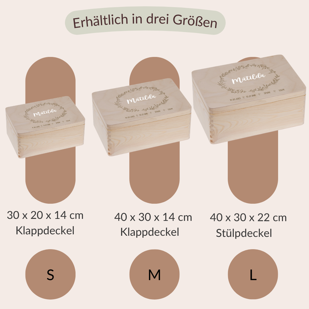 Erinnerungskiste mit Blumenkranz und 3D Namen