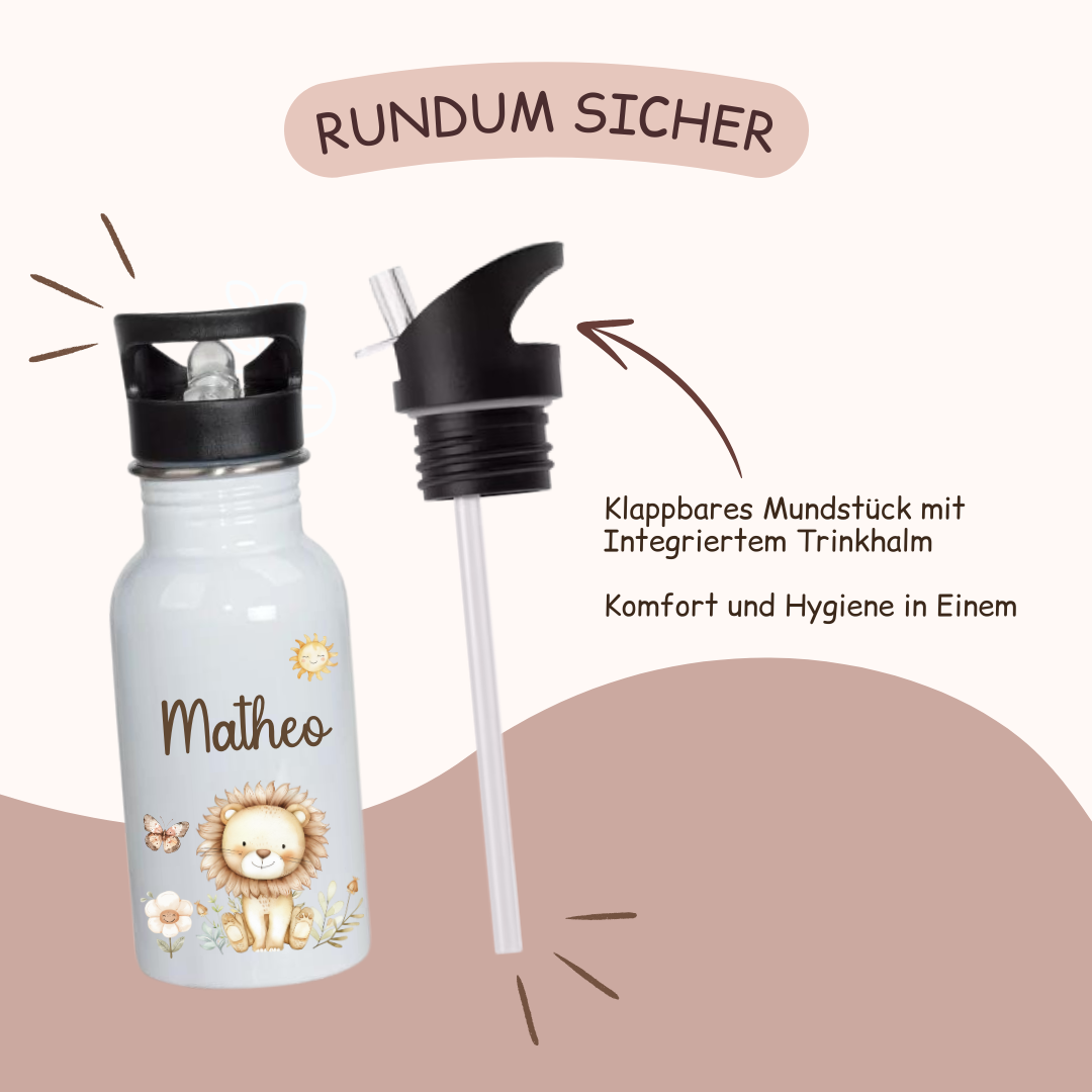 Trinkflasche personalisiert Kinder - mit versch. Tiermotiven