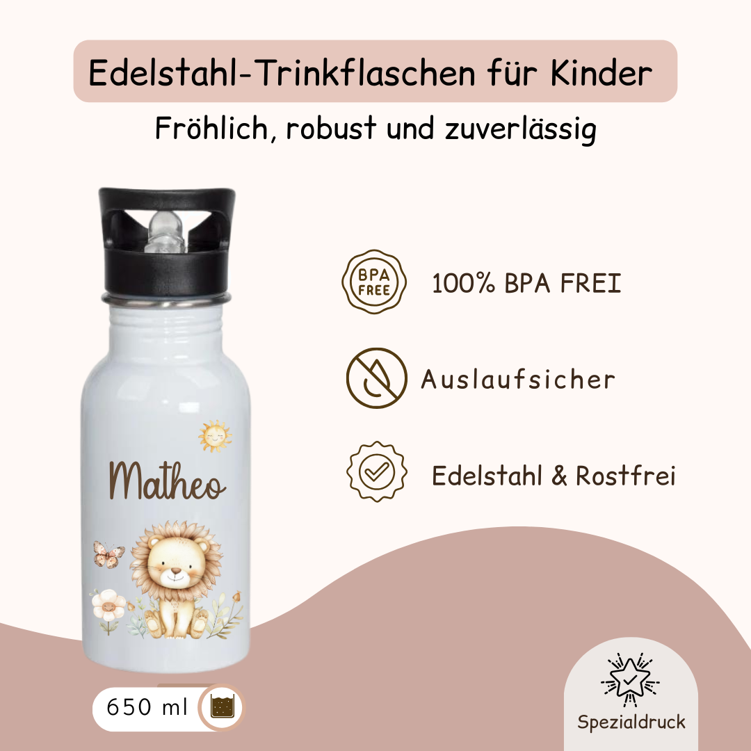 Trinkflasche personalisiert Kinder - mit versch. Tiermotiven