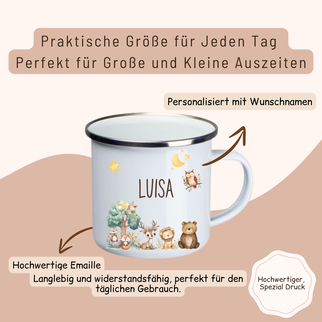 Emaille Kinder Tasse - Woodlandtieren