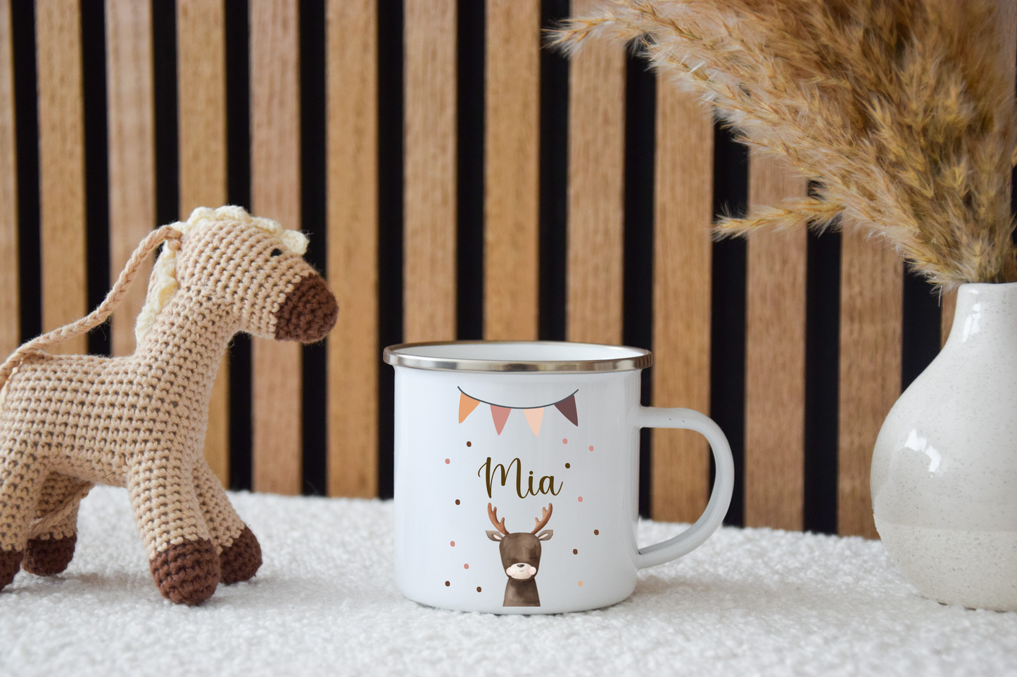 Emaille Kinder Tasse - wähle aus vielen versch. Tieren