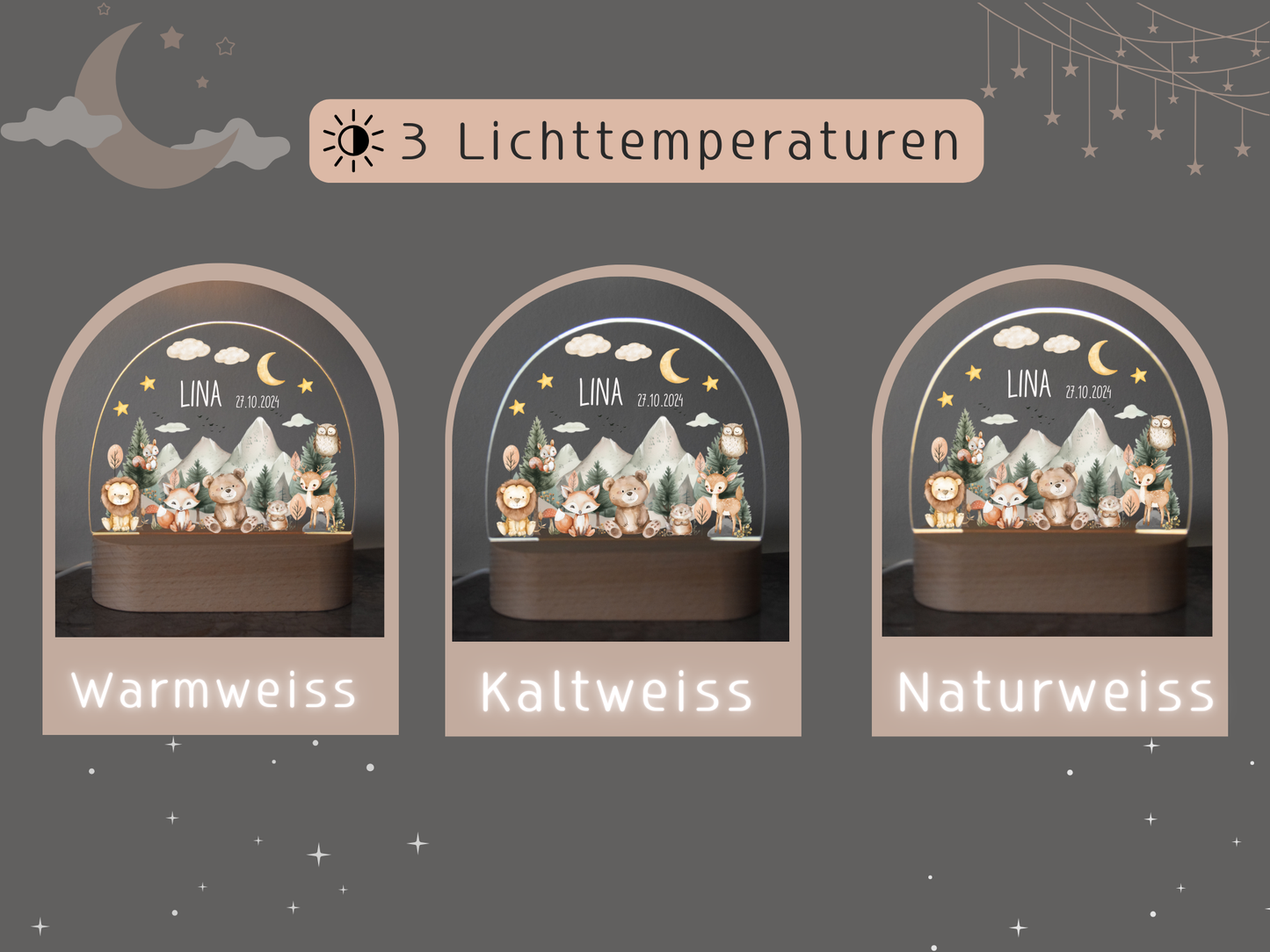 Nachtlicht - Woodland Tiere, Berge