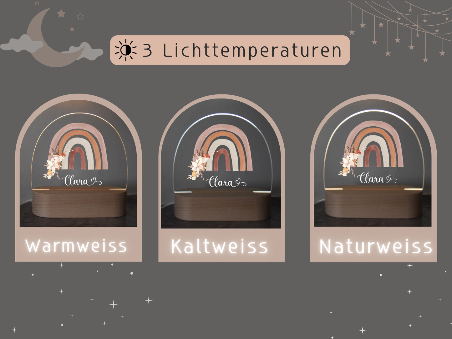 Nachtlampje met regenboog- en bloemmotief