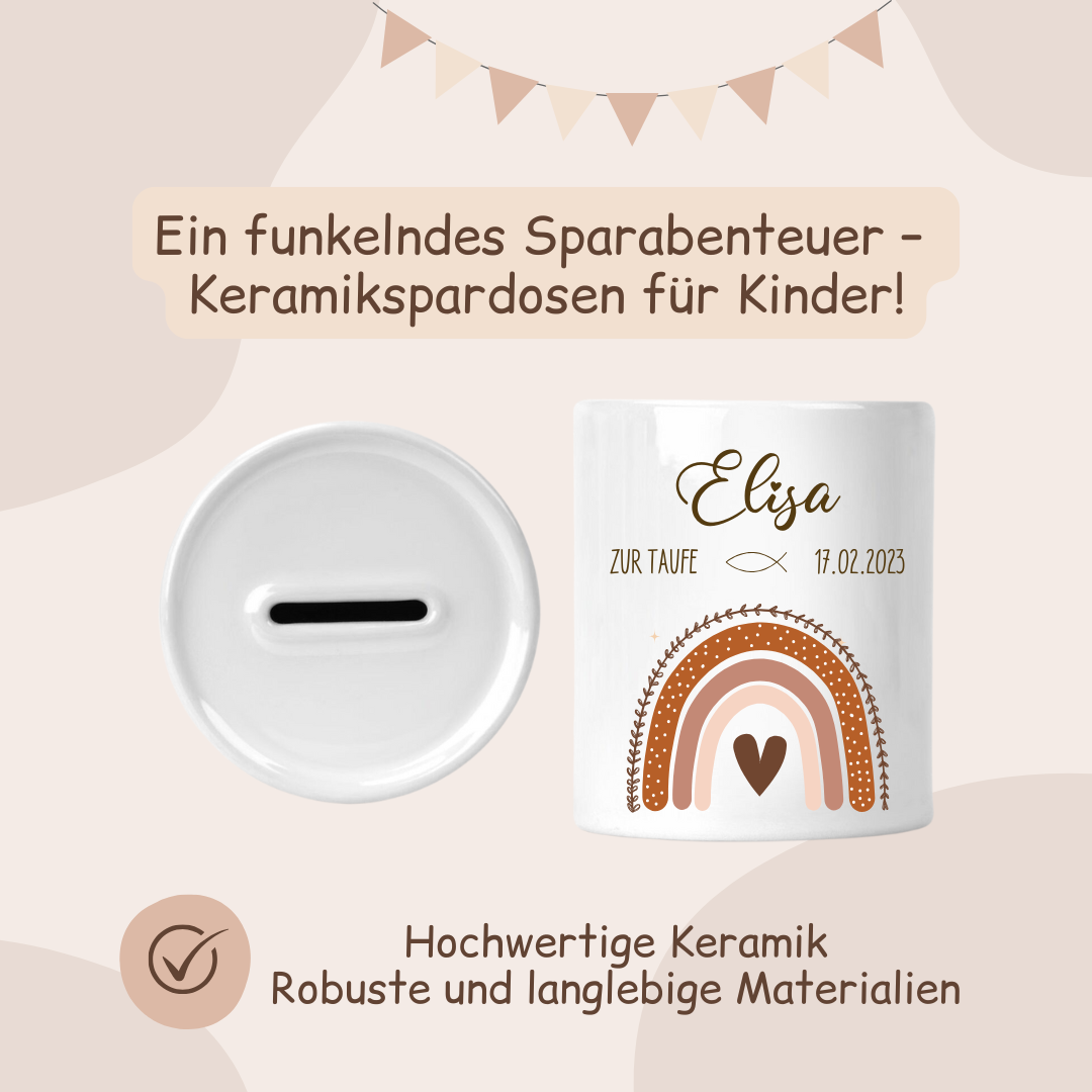 Spardose Keramik zur Taufe - Regenbogen