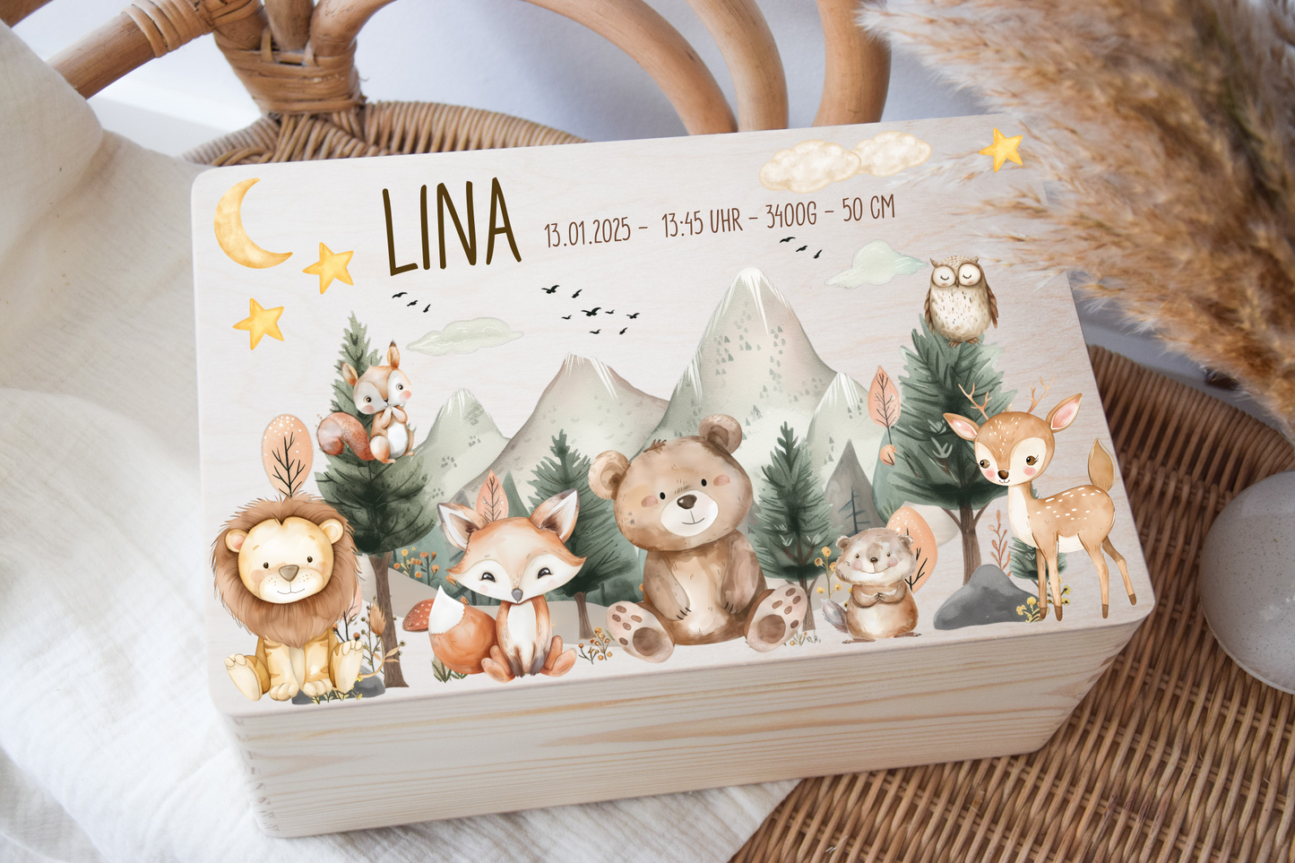 Erinnerungskiste Baby - Woodlandtieren Berge