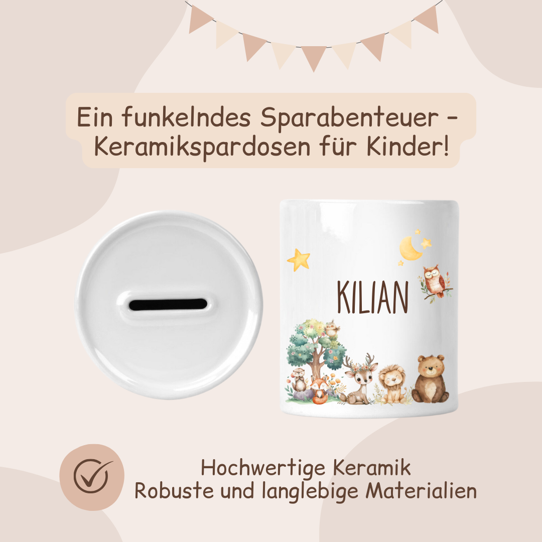 Spardose Keramik - Woolandtiere, Sterne, Mond