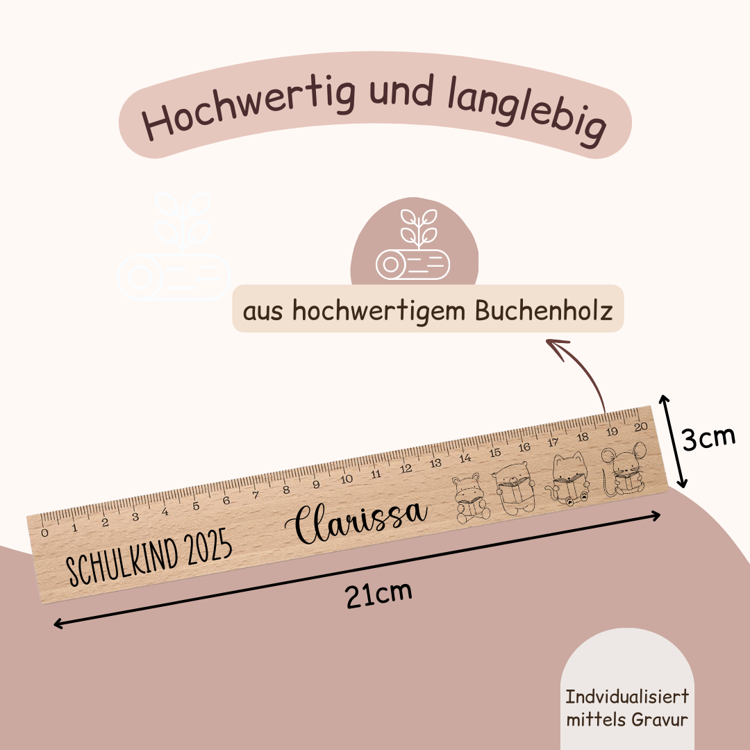 Lineal für Kinder - Schulkind und Tieren