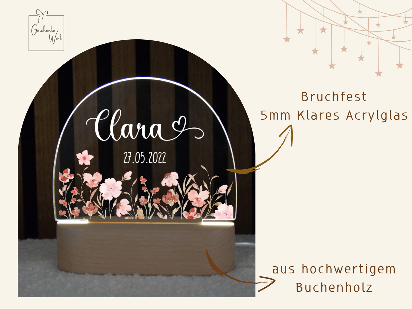 Nachtlicht mit Rosa Blumen
