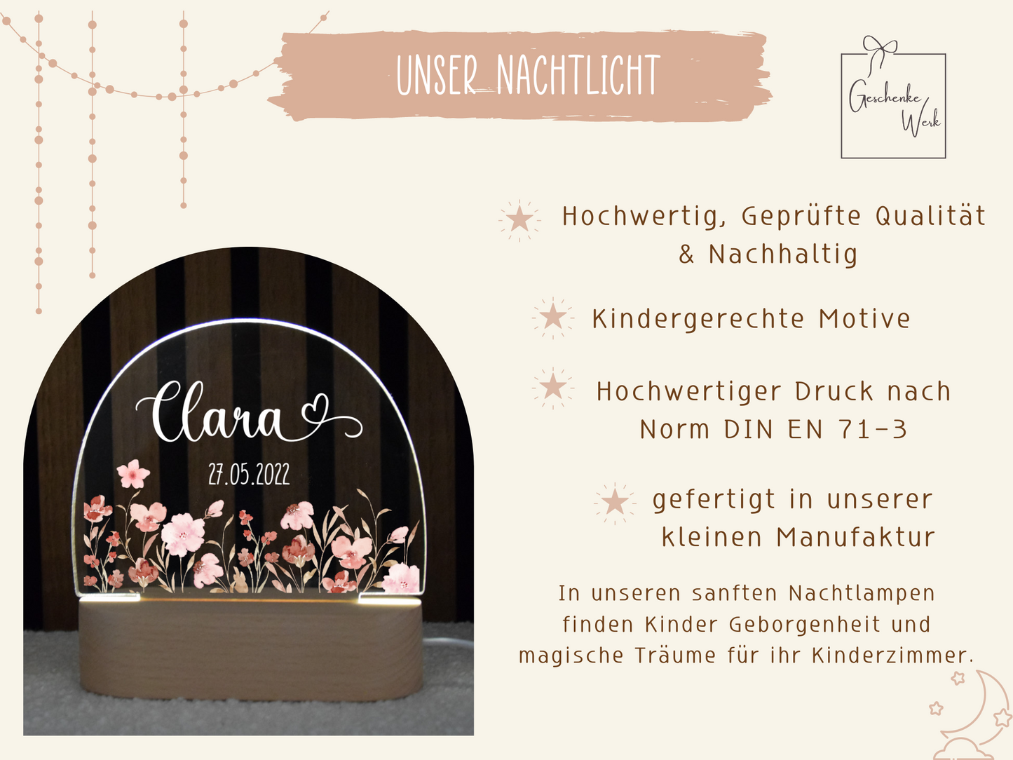 Nachtlicht mit Rosa Blumen