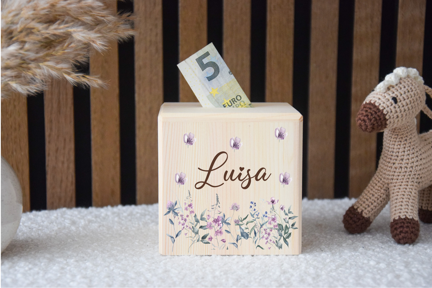 Spardose - mit Lila Blumen
