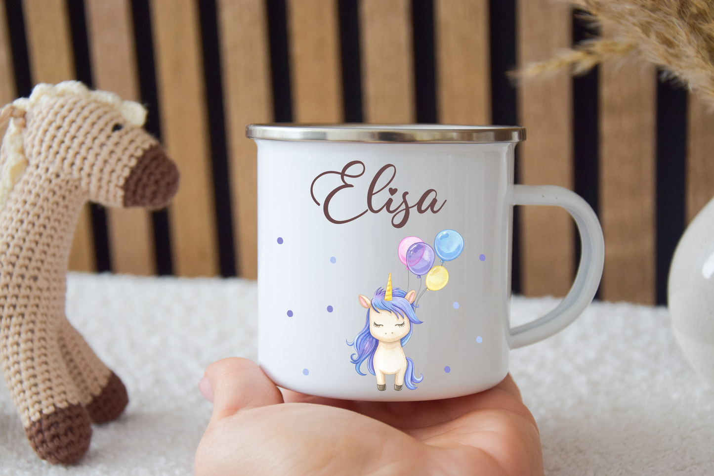 Emaille Kinder Tasse - Einhorn