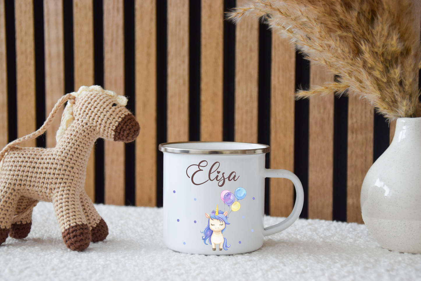 Emaille Kinder Tasse - Einhorn