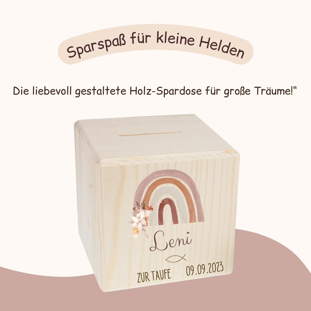 Spardose - Taufe Regenbogen Rosa Blumen
