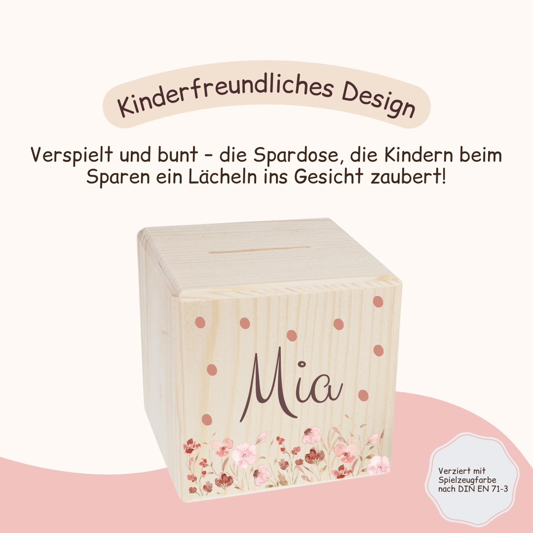 Spardose - mit rosa Blumen