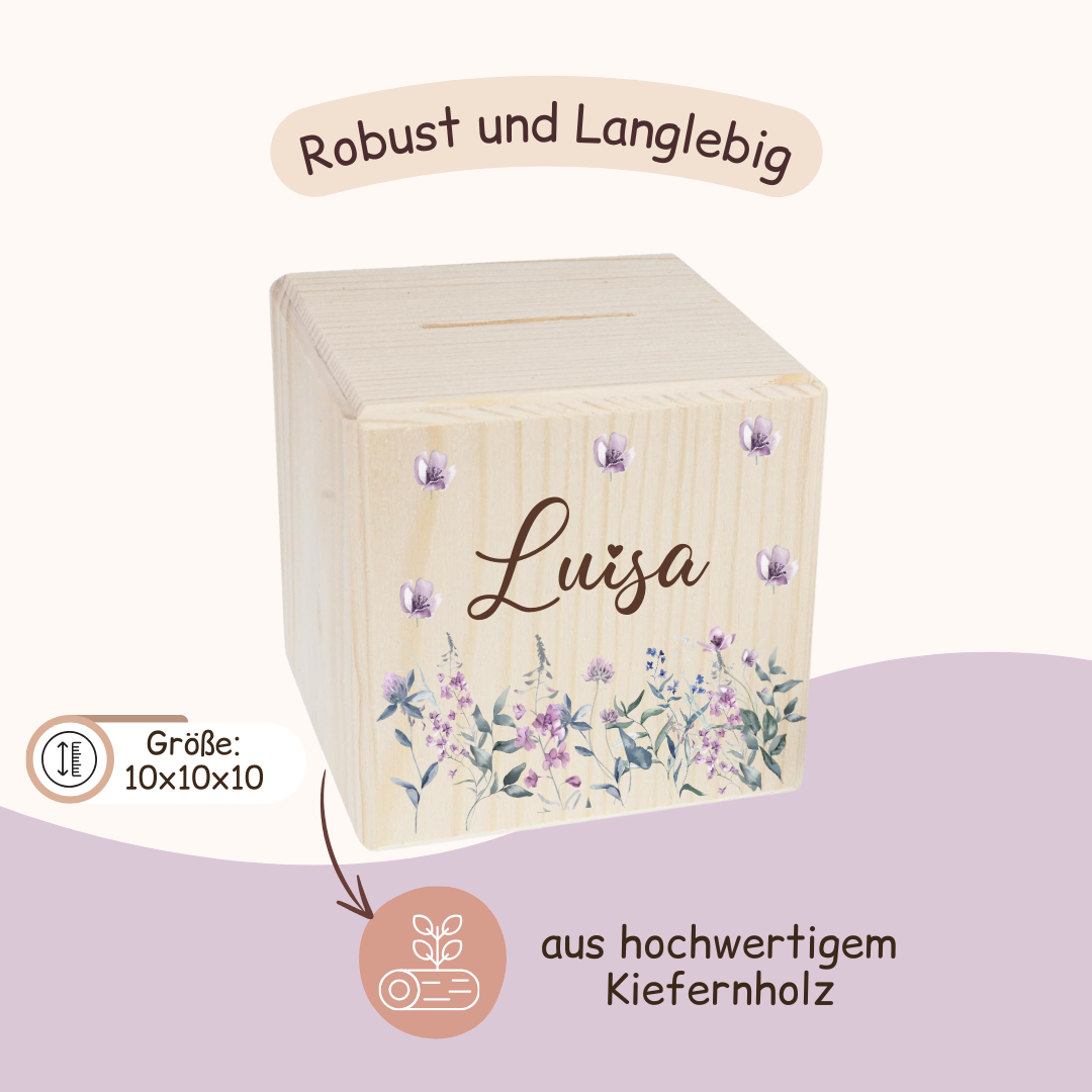 Spardose - mit Lila Blumen