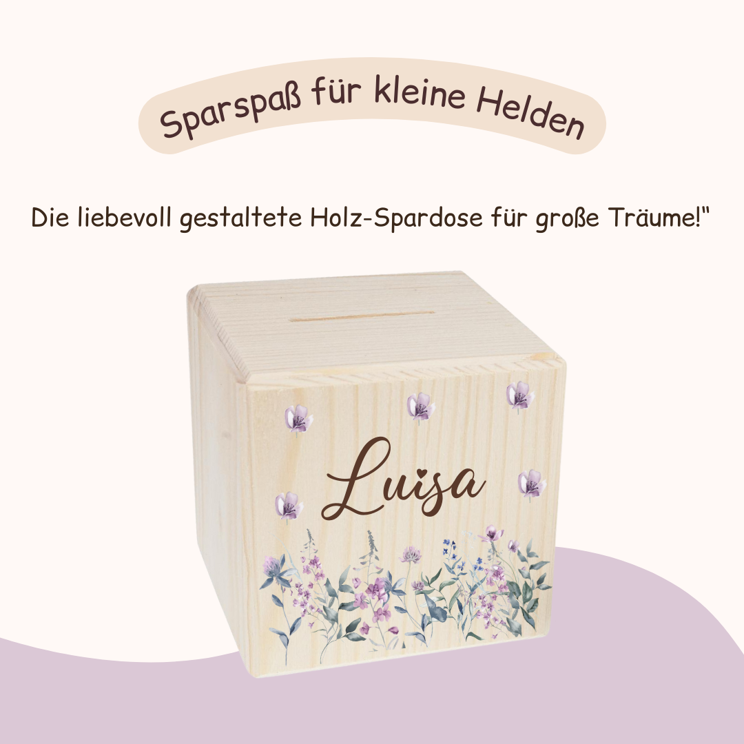 Spardose - mit Lila Blumen