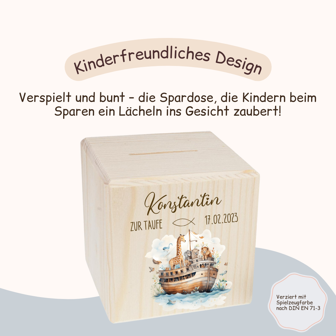 Spardose - Taufe mit Arche Noah Motiv
