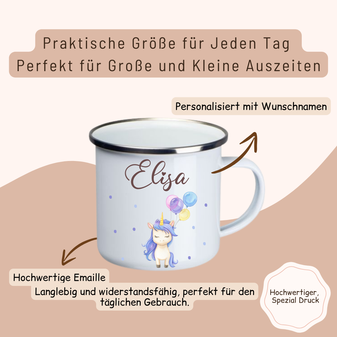Emaille Kinder Tasse - Einhorn