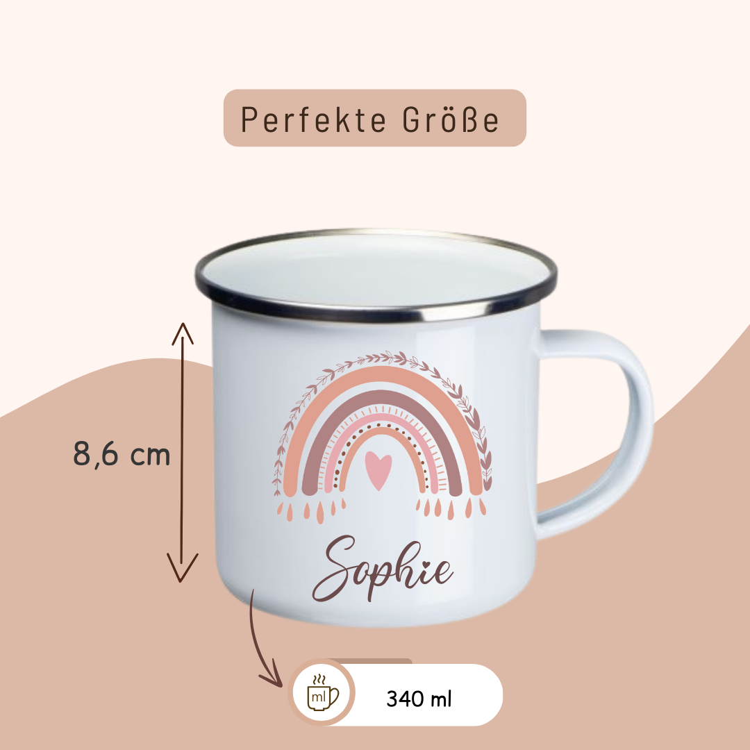 Emaille Kinder Tasse - Regenbogan Rosa