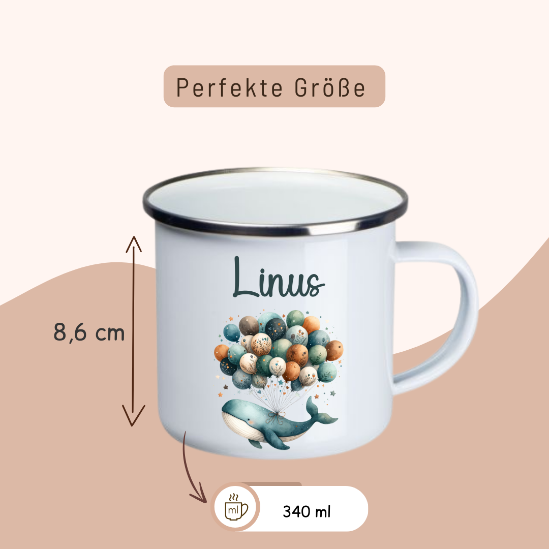Emaille Kinder Tasse - Wal mit Ballons