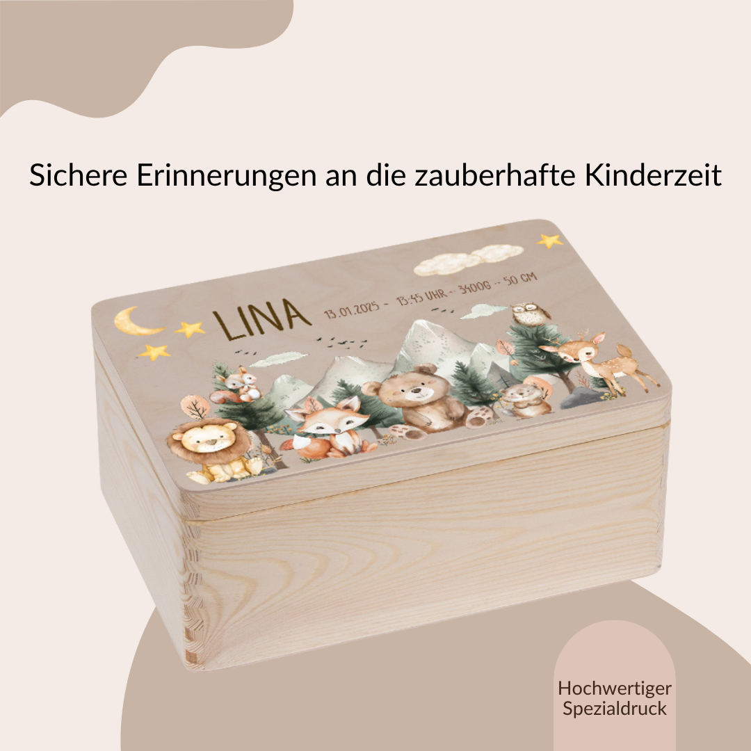 Erinnerungskiste Baby - Woodlandtieren Berge