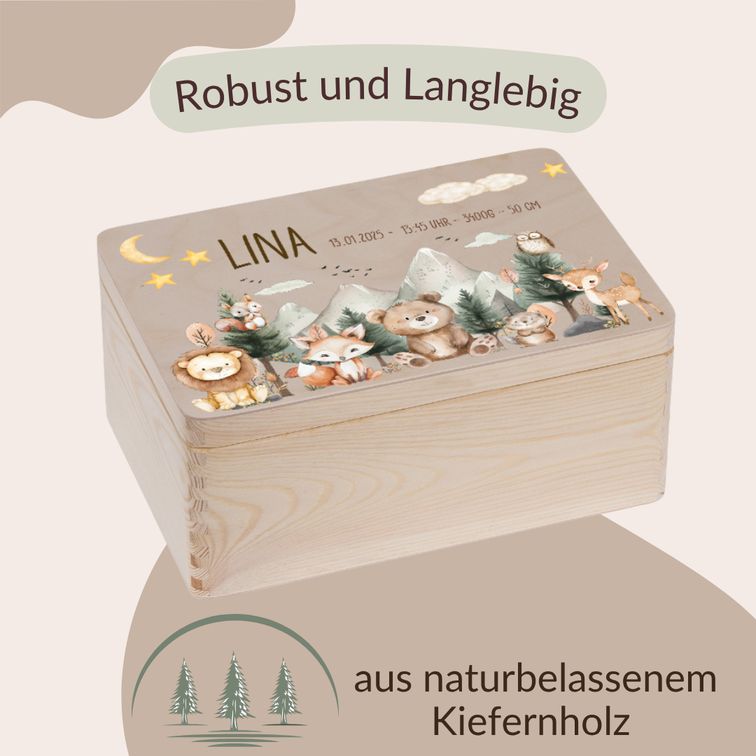 Erinnerungskiste Baby - Woodlandtieren Berge