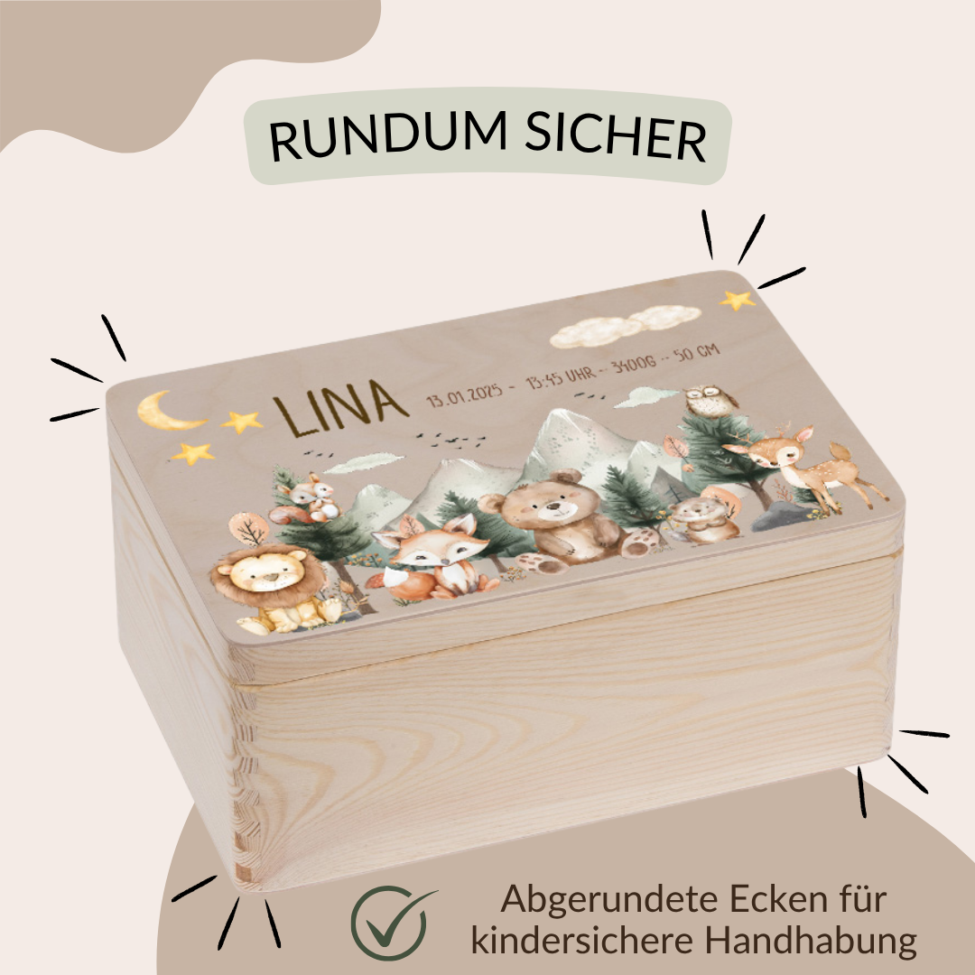 Erinnerungskiste Baby - Woodlandtieren Berge