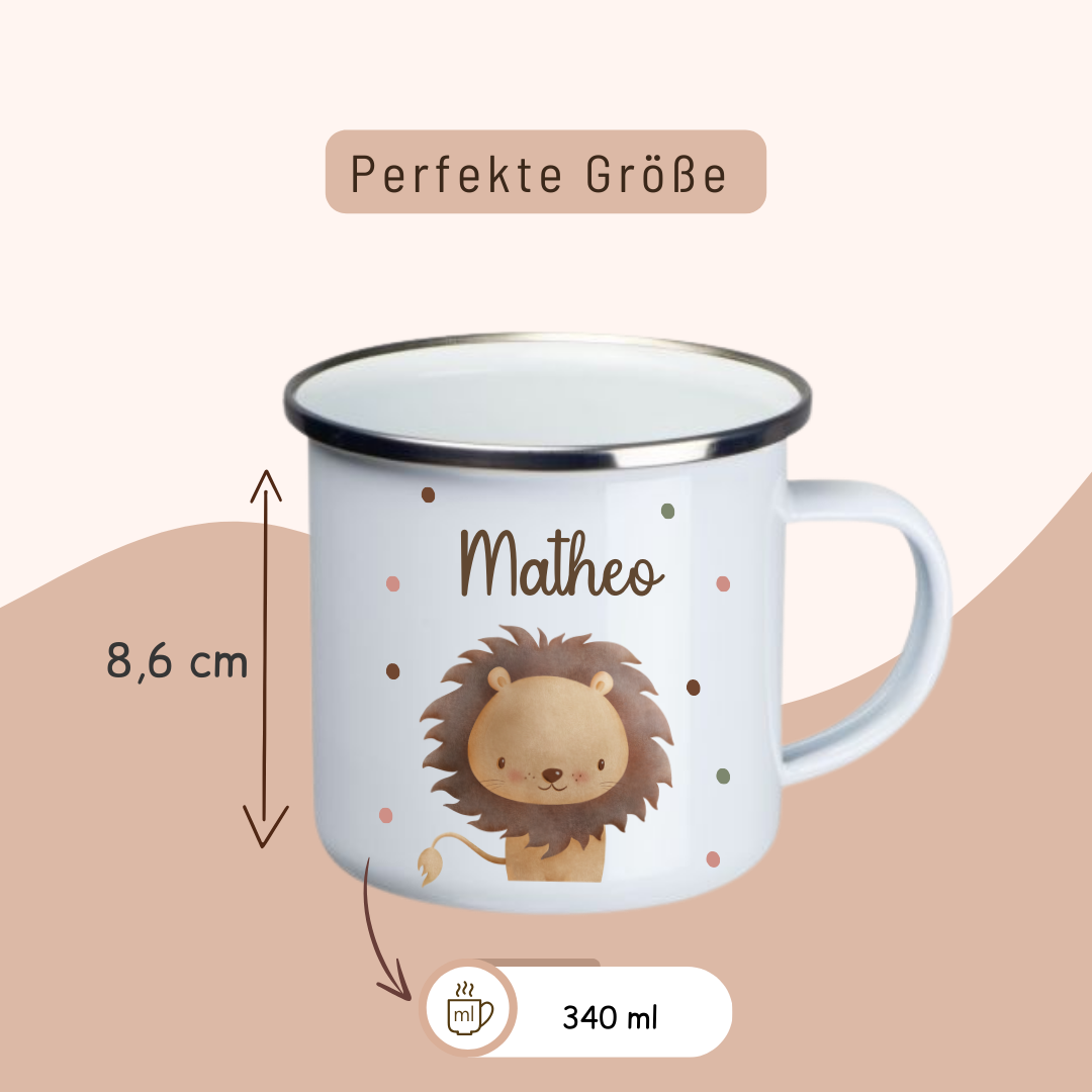 Emaille Kinder Tasse - Löwe, Tiger, Elefant, Hase, Bär und Giraffe