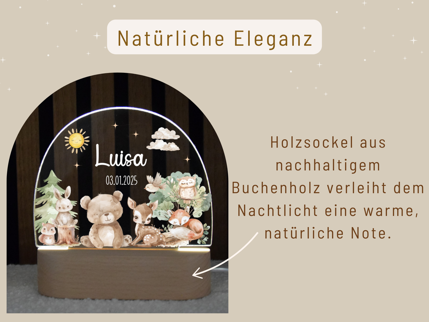Nachtlicht Kinder - Bär, Reh, Fuchs und Hase