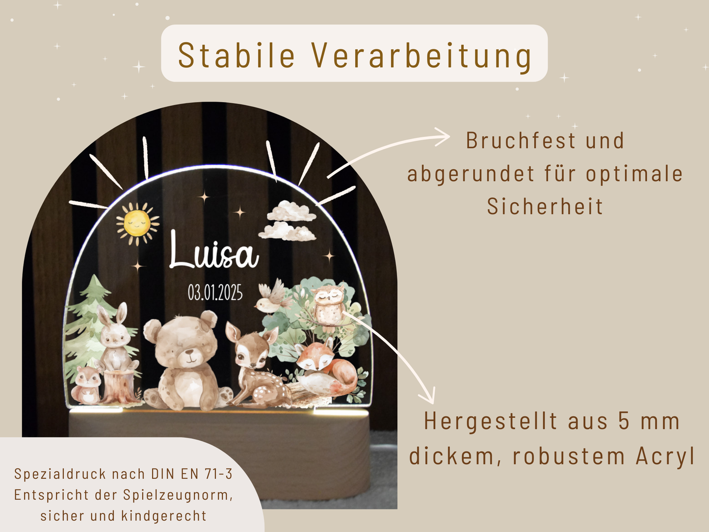 Nachtlicht Kinder - Bär, Reh, Fuchs und Hase