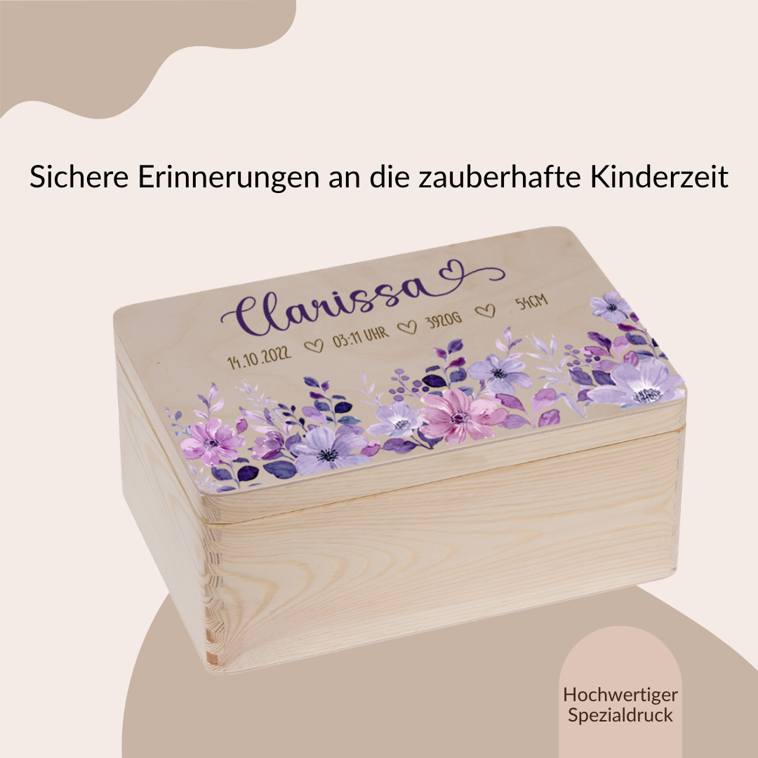 Geschenkset Erinnerungskiste + Spardose Lila Blumen