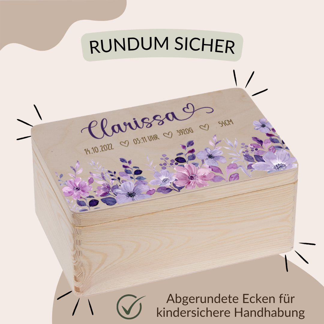 Geschenkset Erinnerungskiste + Spardose Lila Blumen