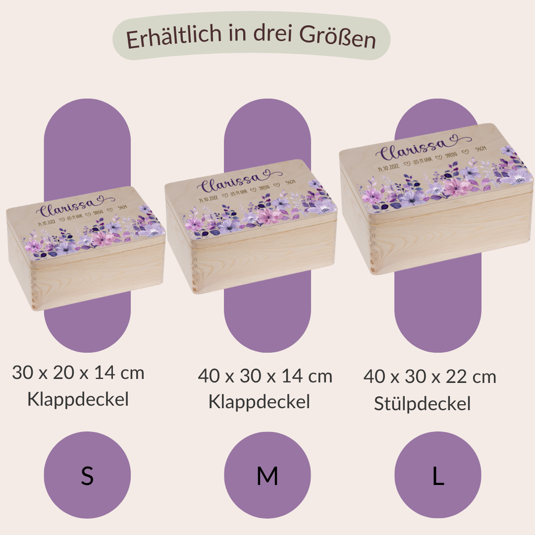 Geschenkset Erinnerungskiste + Spardose Lila Blumen
