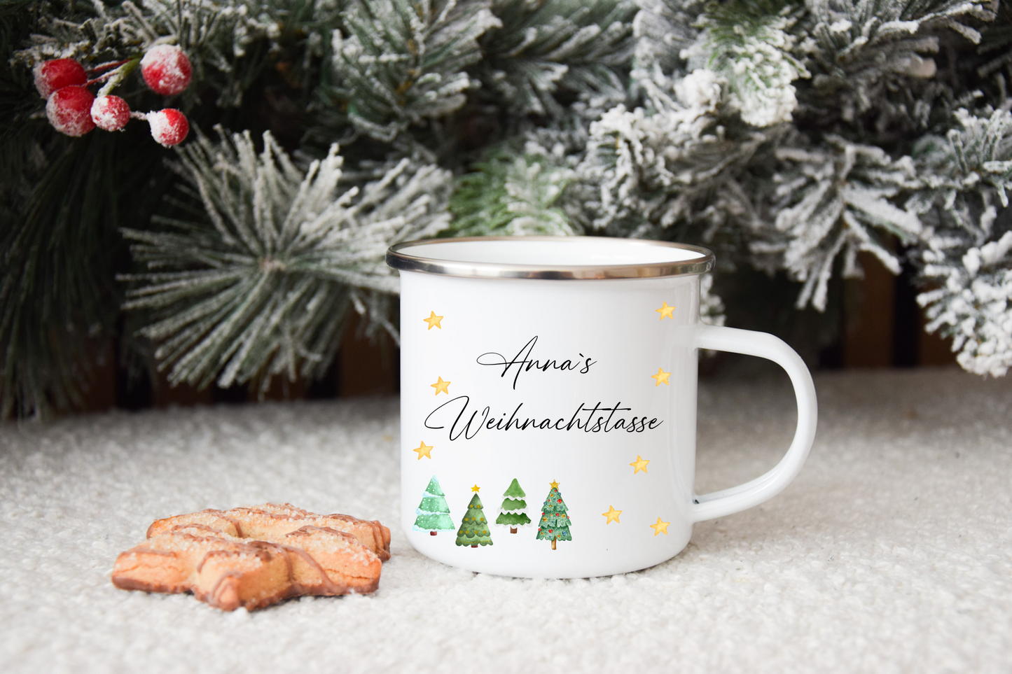 Weihnachtstasse - Tannebäume, Sterne