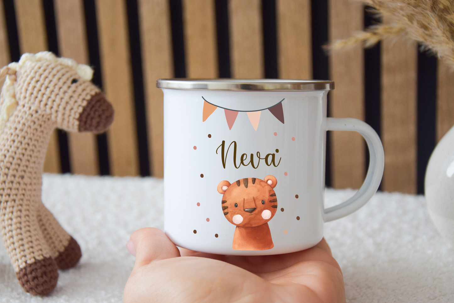 Emaille Kinder Tasse - wähle aus vielen versch. Tieren