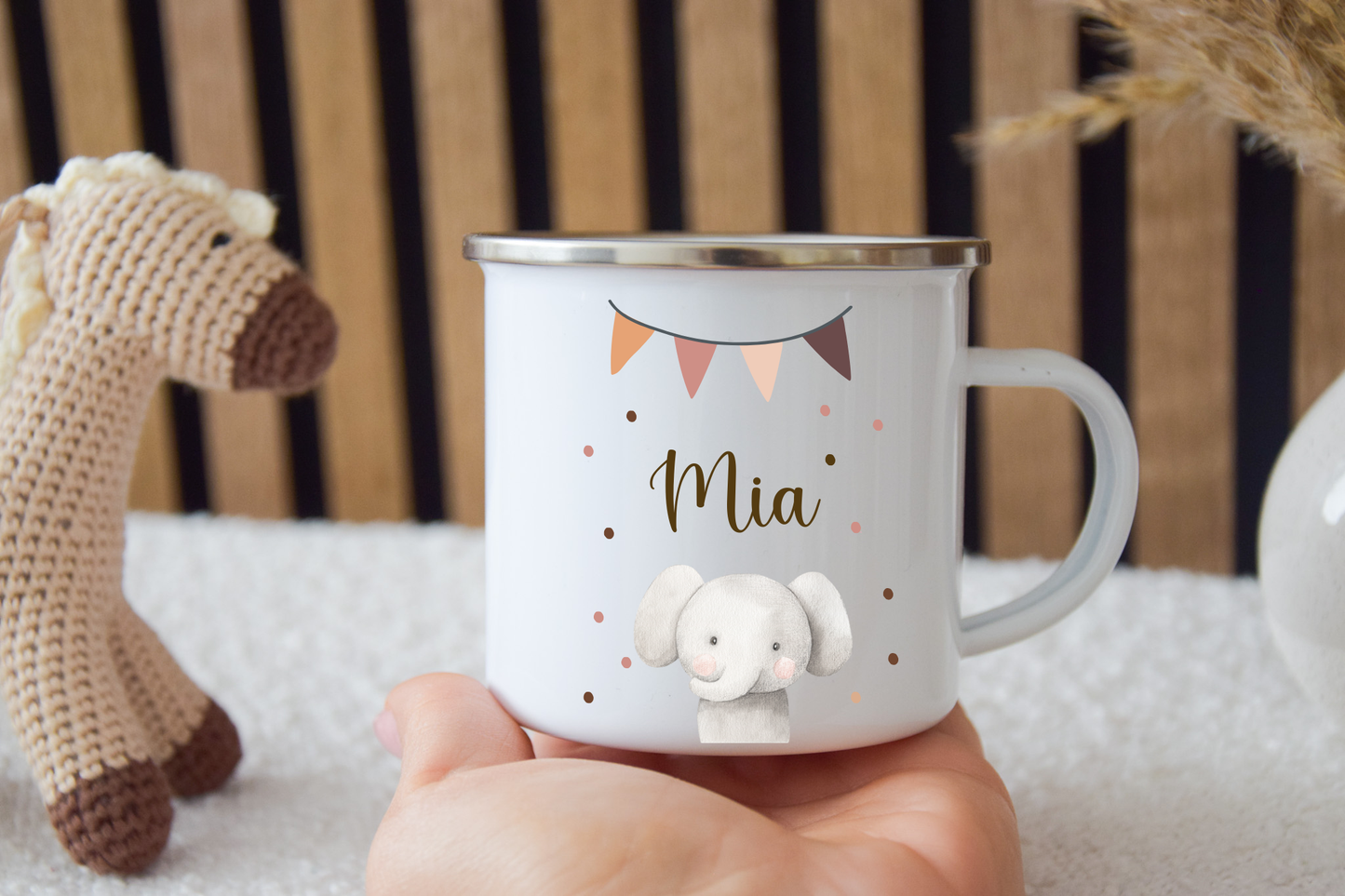 Emaille Kinder Tasse - wähle aus vielen versch. Tieren