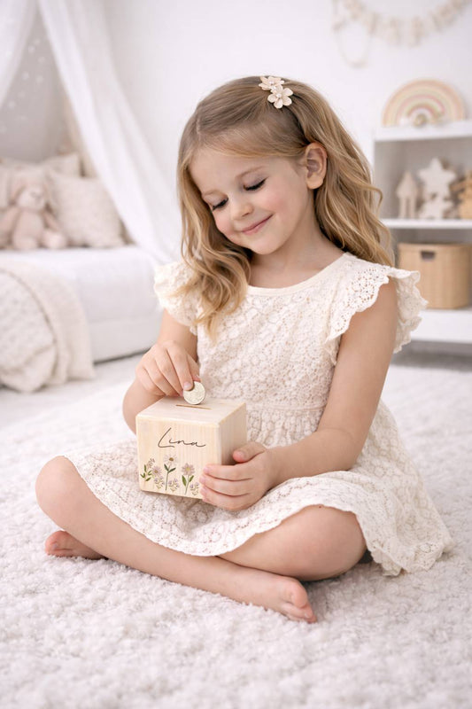 Spardose mit Blumenwiese