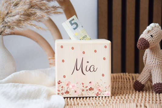 Spardose - mit rosa Blumen