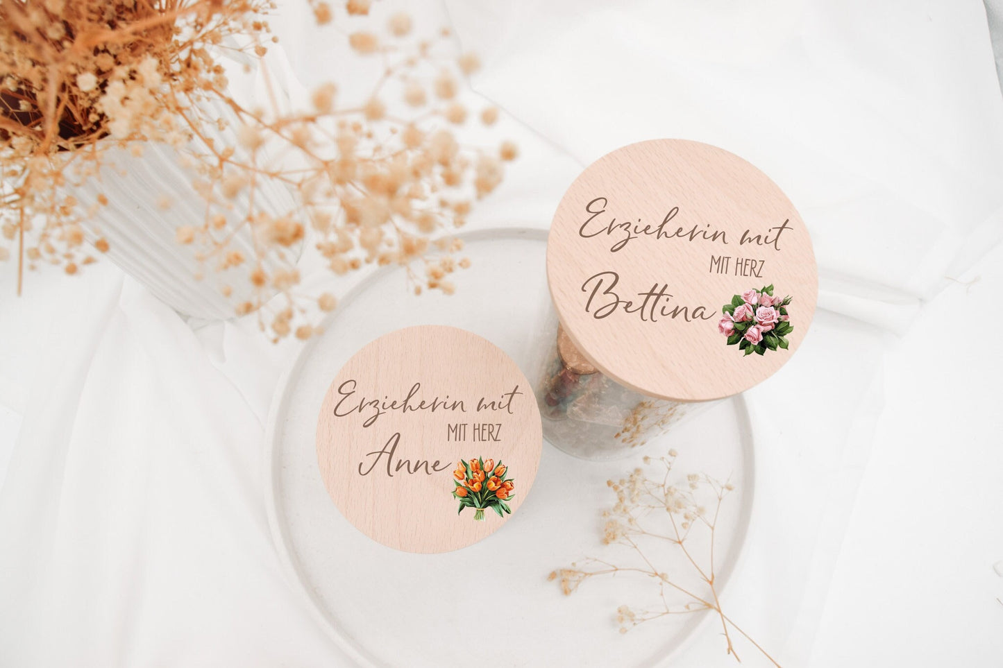 Vorratsglas - Erzieherin mit Herz und Blumen