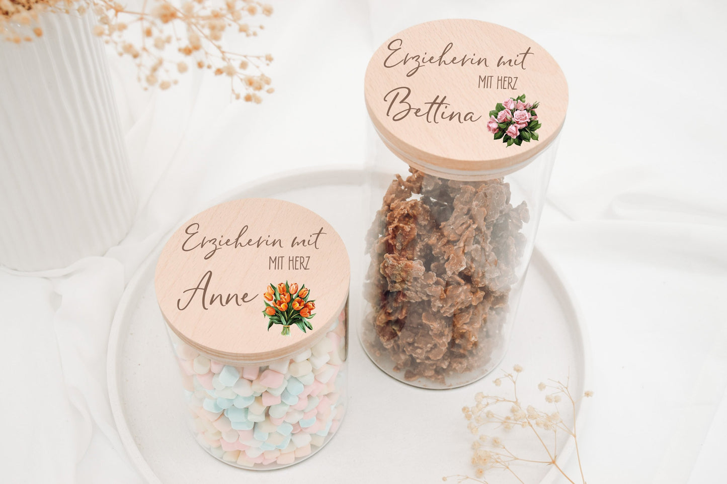 Vorratsglas - Erzieherin mit Herz und Blumen