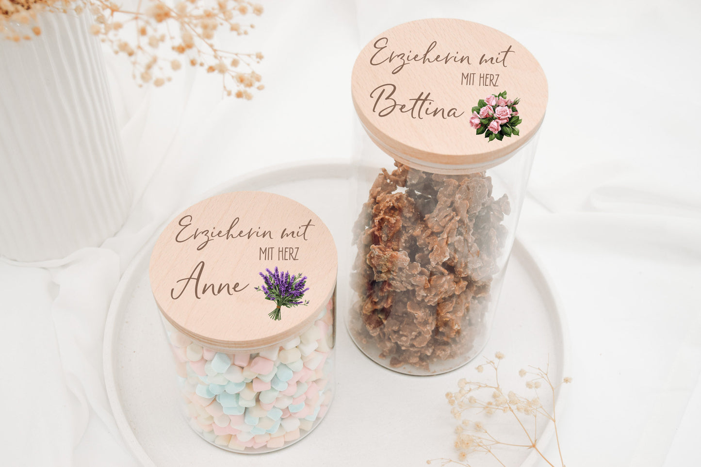 Vorratsglas - Erzieherin mit Herz und Blumen