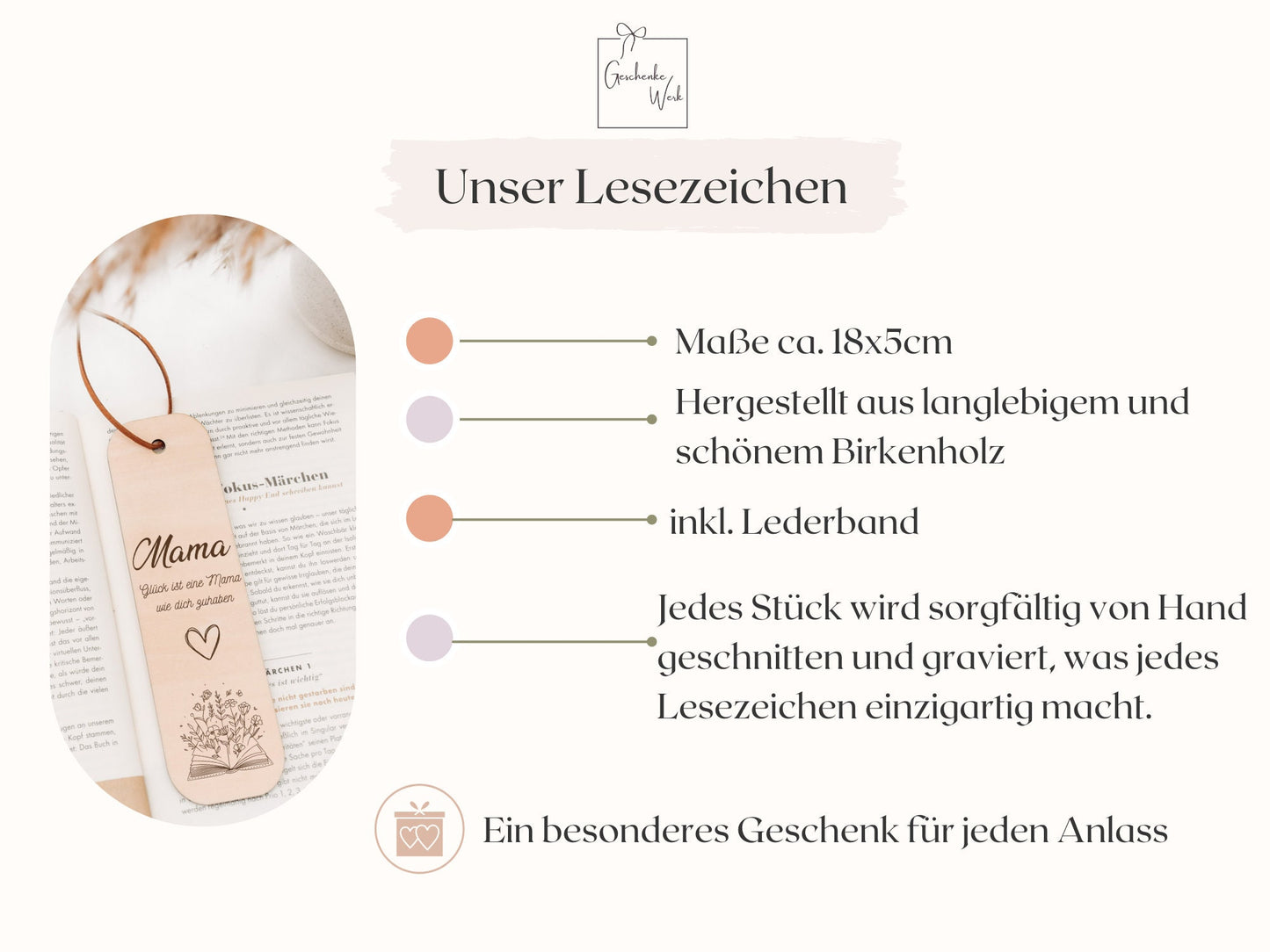 Muttertagsgeschenk - Lesezeichen mit Buch und Blumenmotiv