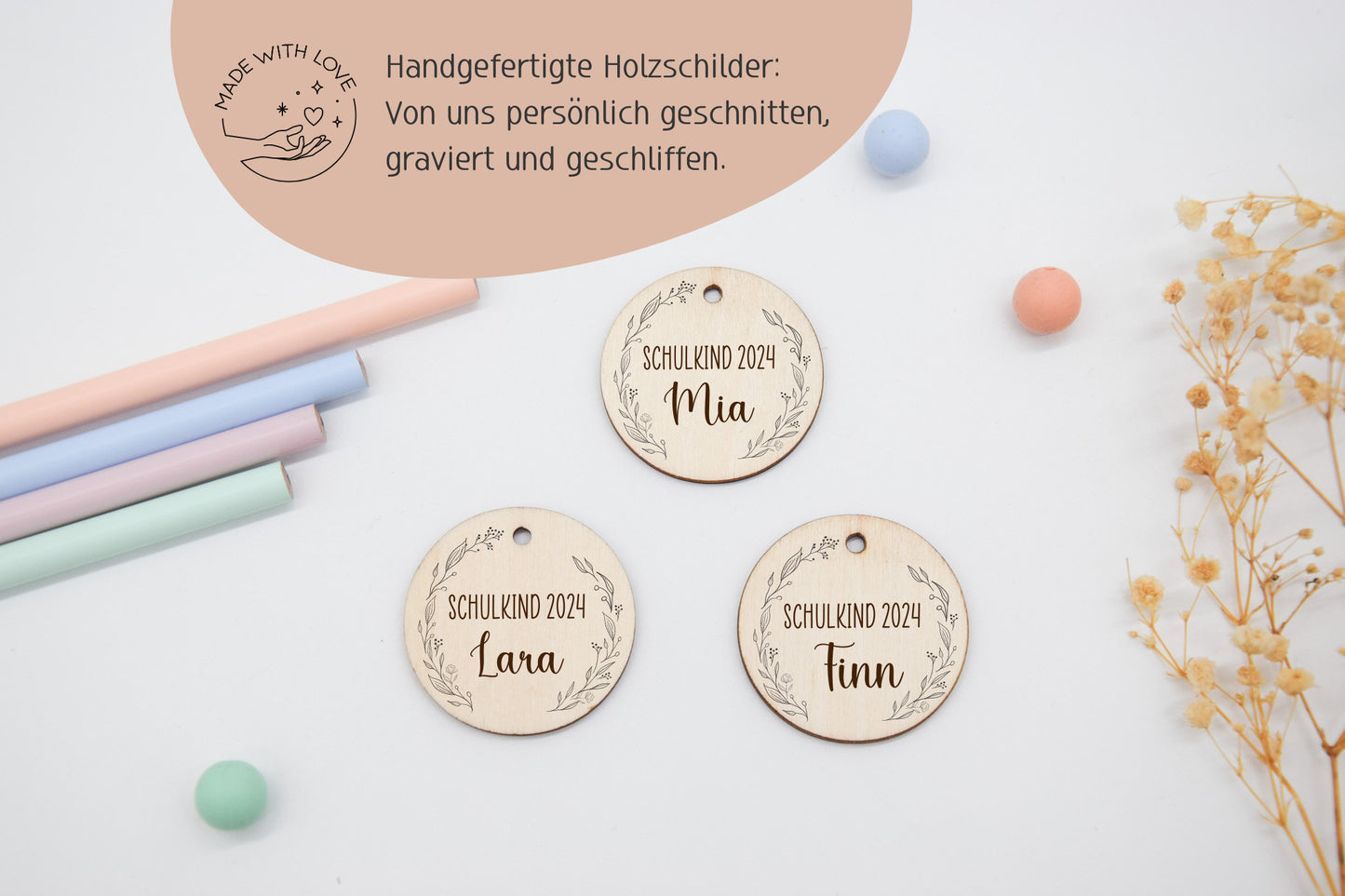 Schultüten Anhänger Holz - mit Kranz