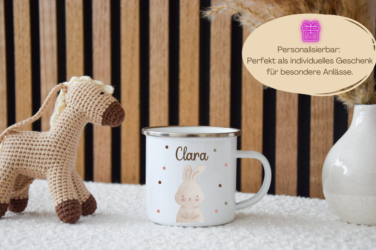 Emaille Kinder Tasse - Löwe, Tiger, Elefant, Hase, Bär und Giraffe