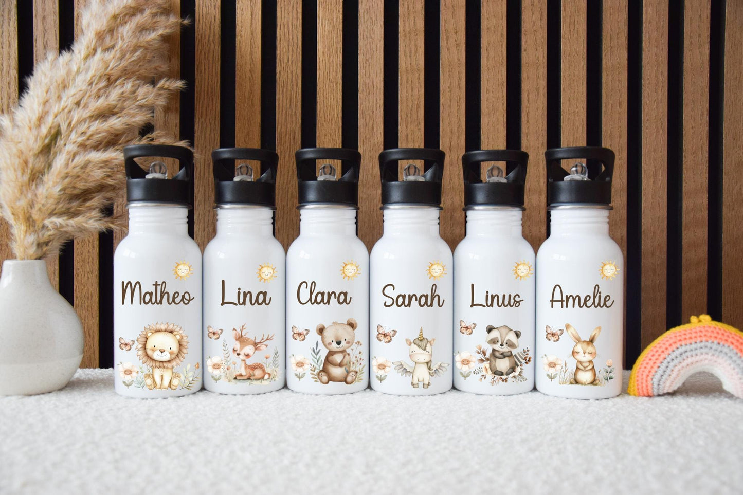 Trinkflasche personalisiert Kinder - mit versch. Tiermotiven