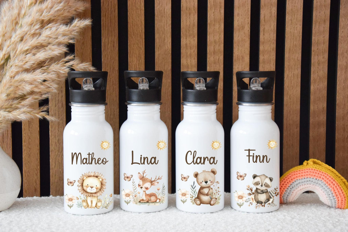 Trinkflasche personalisiert Kinder - mit versch. Tiermotiven