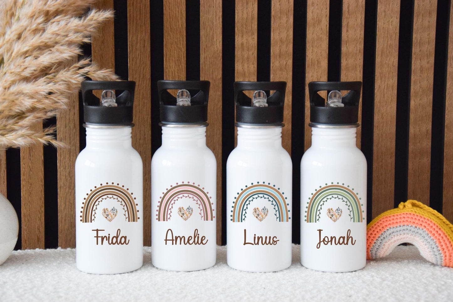 Trinkflasche personalisiert Kinder - Regenbogen