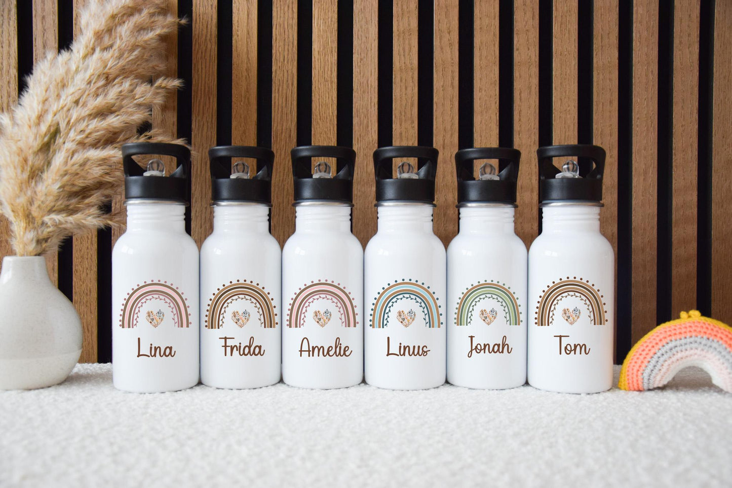Trinkflasche personalisiert Kinder - Regenbogen