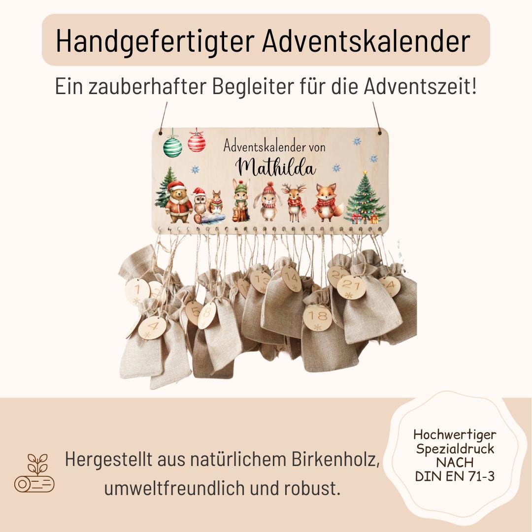Calendrier de l'Avent pour enfants avec des animaux de la forêt